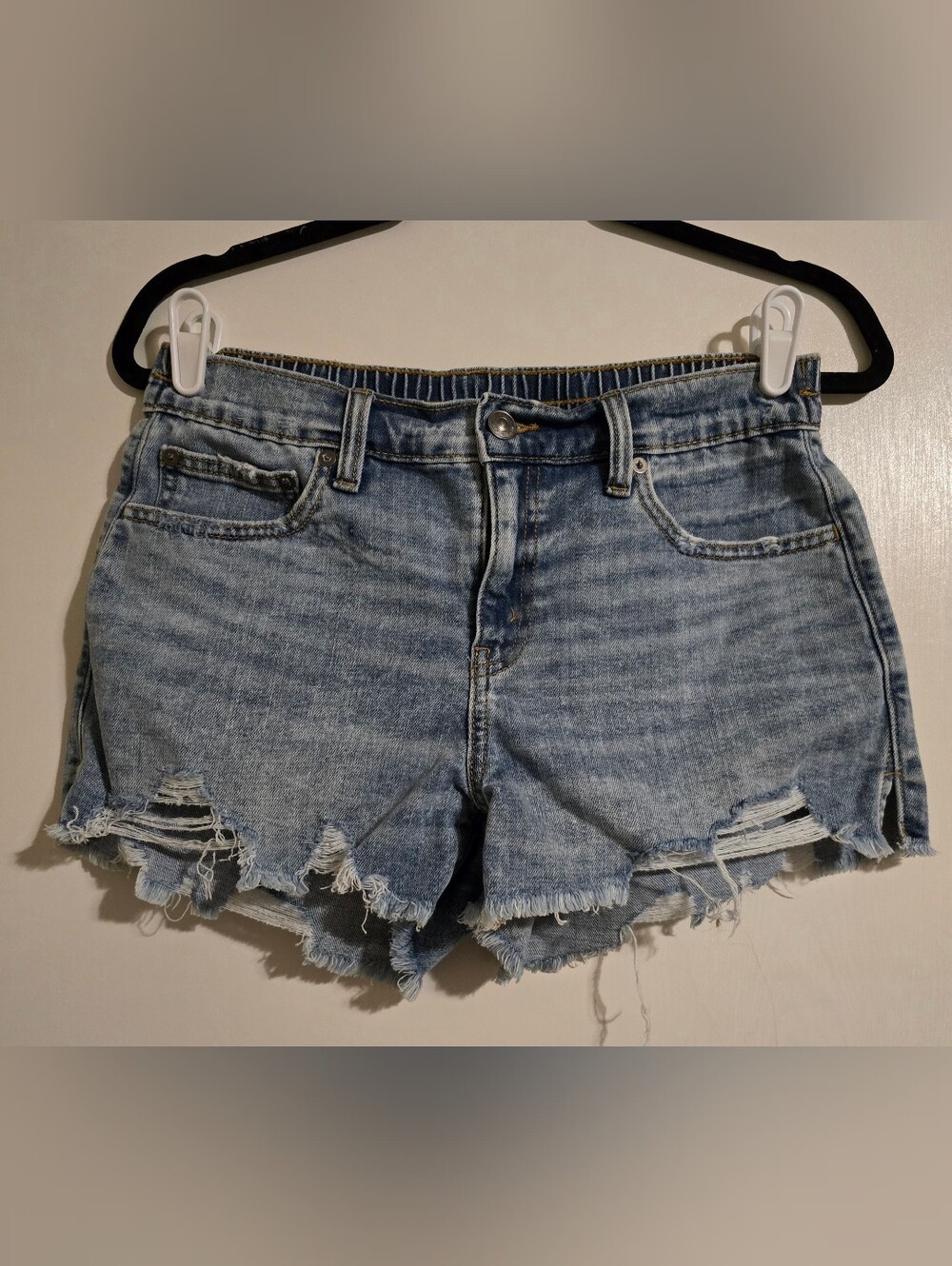 Aerie Denim Shorts Women's S/P Light Wash Distressed Frayed Hem High Rise